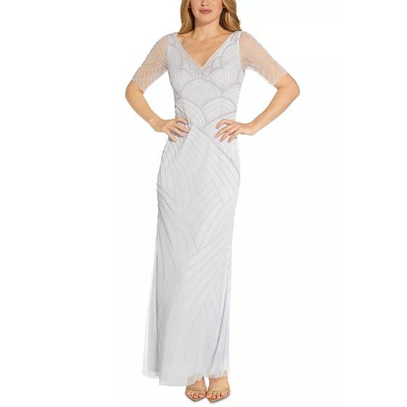 adrianna papell beaded mesh dress Adrianna Papell 191916100 main image 1